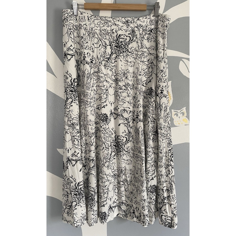 Soft Surroundings White Black Amaranth Abstract Flowy Maxi Skirt PXL 1826